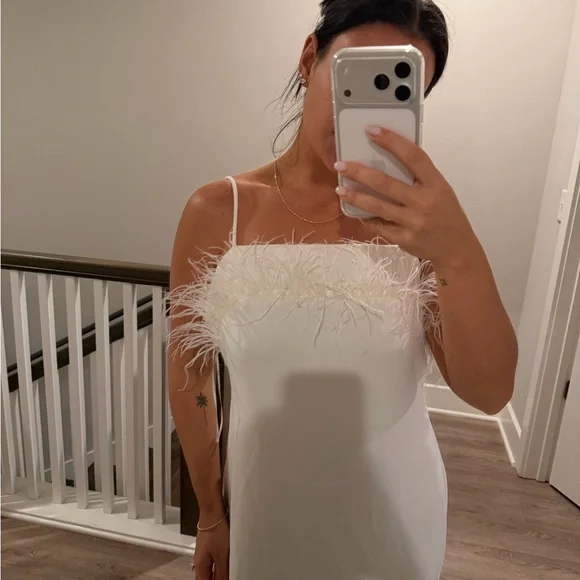 Elliatt White Midi Dress with Feather Detail - Picture 3 of 5